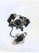 Gothic Black Artificial Crystal Retro Rose Flower Lace Female Bracelet With Ring One Chain
