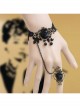Gothic Black Artificial Crystal Retro Rose Flower Lace Female Bracelet With Ring One Chain