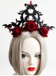 Gothic Queen Red Rose Exaggerated Black Crown Felt Cloth Resin Diamond Headband