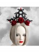 Gothic Queen Red Rose Exaggerated Black Crown Felt Cloth Resin Diamond Headband