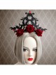 Gothic Queen Red Rose Exaggerated Black Crown Felt Cloth Resin Diamond Headband