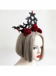 Gothic Queen Red Rose Exaggerated Black Crown Felt Cloth Resin Diamond Headband