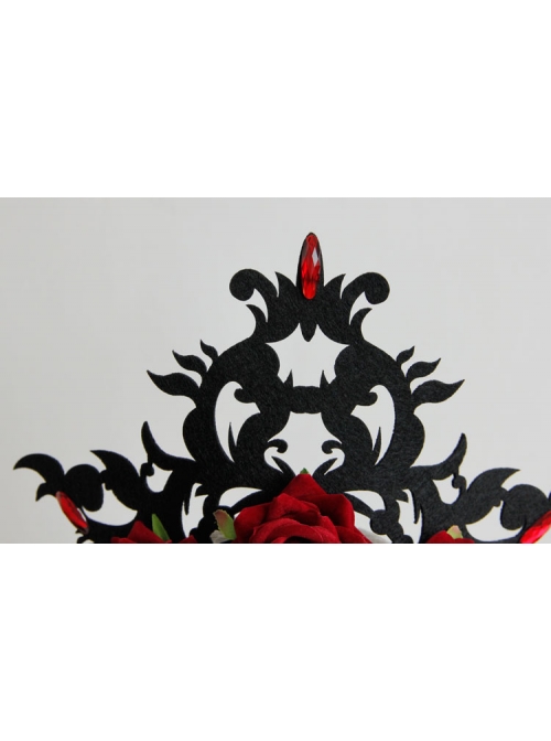 Gothic Queen Red Rose Exaggerated Black Crown Felt Cloth Resin Diamond Headband