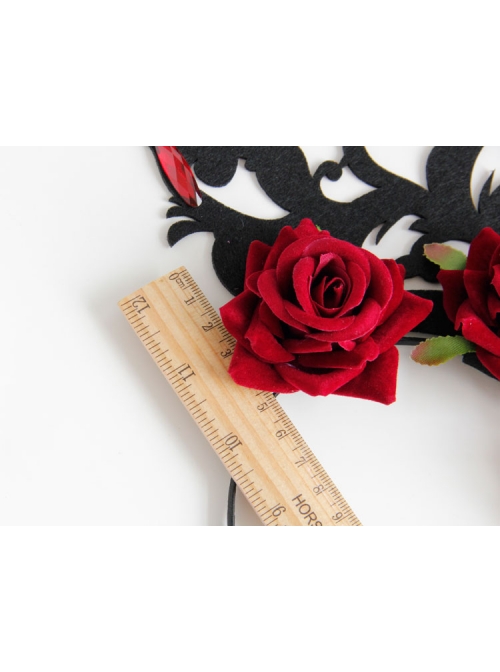 Gothic Queen Red Rose Exaggerated Black Crown Felt Cloth Resin Diamond Headband