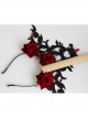 Gothic Queen Red Rose Exaggerated Black Crown Felt Cloth Resin Diamond Headband