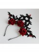 Gothic Queen Red Rose Exaggerated Black Crown Felt Cloth Resin Diamond Headband