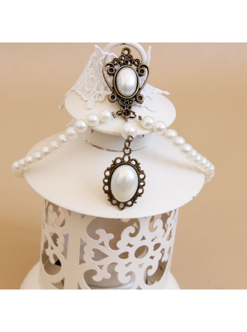 Lolita Bride Bridesmaid Wedding Party White Lace Pearl Female Choker