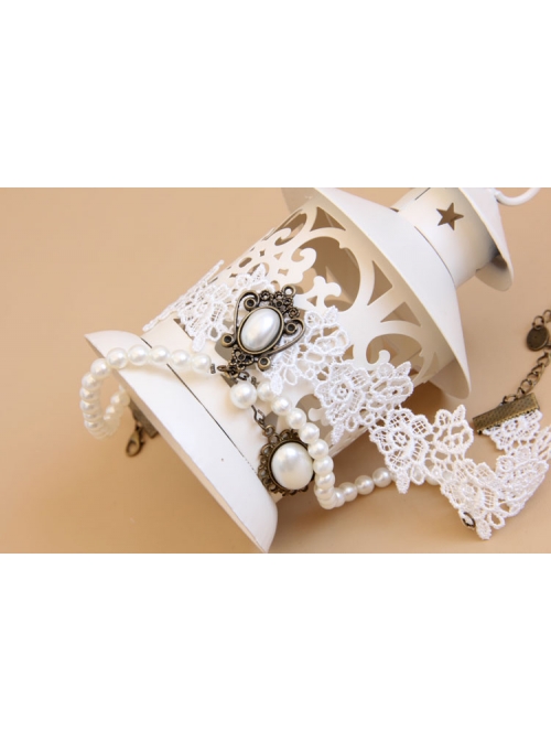 Lolita Bride Bridesmaid Wedding Party White Lace Pearl Female Choker