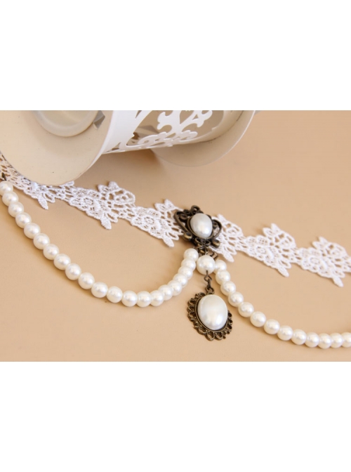 Lolita Bride Bridesmaid Wedding Party White Lace Pearl Female Choker