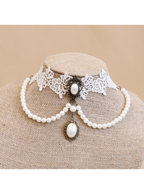 Lolita Bride Bridesmaid Wedding Party White Lace Pearl Female Choker