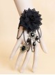 Black Retro Gothic Flower Handmade Lace Pearl Gemstone Bracelet With Ring One Chain