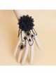 Black Retro Gothic Flower Handmade Lace Pearl Gemstone Bracelet With Ring One Chain