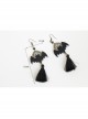 Personality Bat Fashion Temperament Halloween Gothic Black Tassel Felt Cloth Long Model Artificial Crystal Earrings