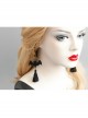 Personality Bat Fashion Temperament Halloween Gothic Black Tassel Felt Cloth Long Model Artificial Crystal Earrings