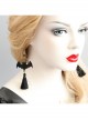Personality Bat Fashion Temperament Halloween Gothic Black Tassel Felt Cloth Long Model Artificial Crystal Earrings