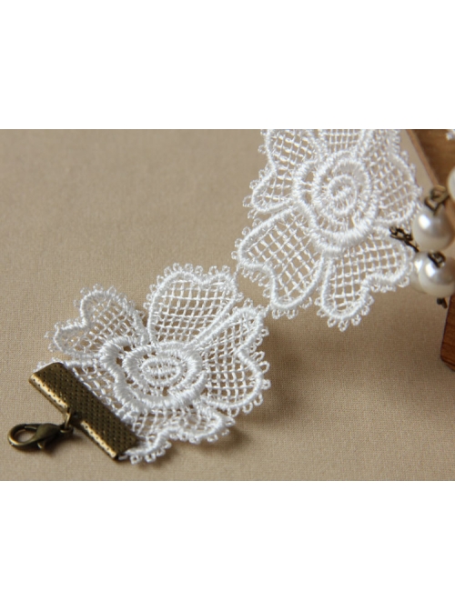 Vintage Baroque Bride Bridesmaid White Pearl Love Lace Flower Wings Necklace