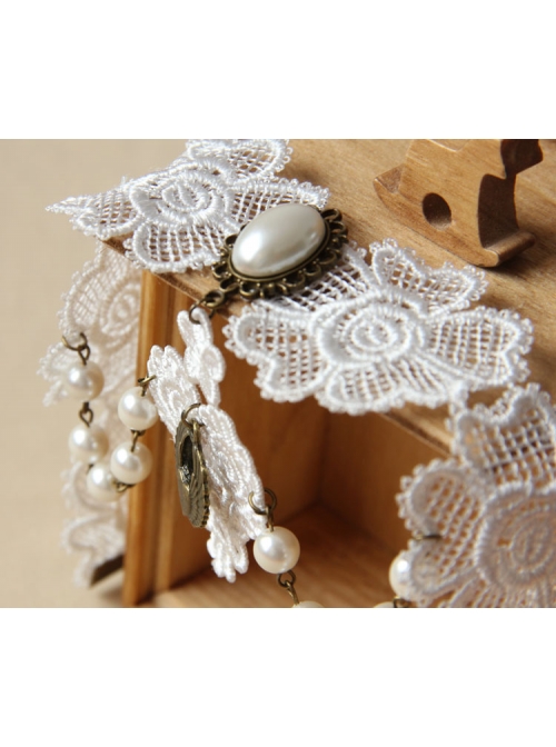 Vintage Baroque Bride Bridesmaid White Pearl Love Lace Flower Wings Necklace