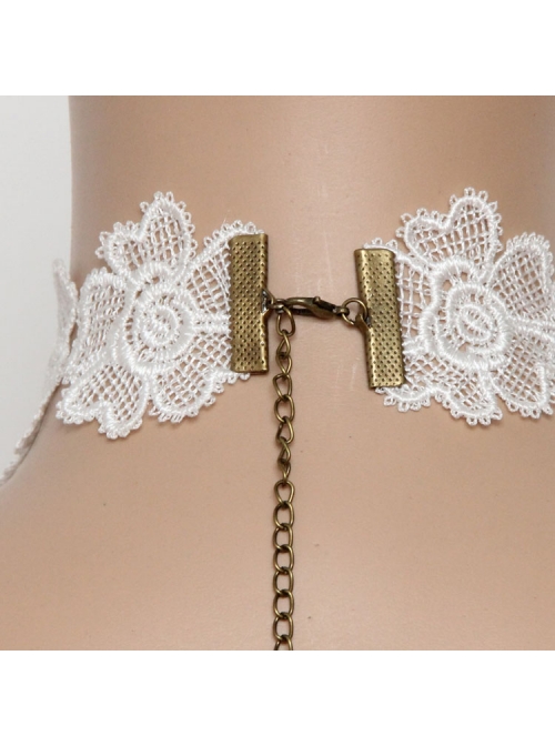 Vintage Baroque Bride Bridesmaid White Pearl Love Lace Flower Wings Necklace