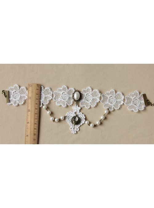 Vintage Baroque Bride Bridesmaid White Pearl Love Lace Flower Wings Necklace