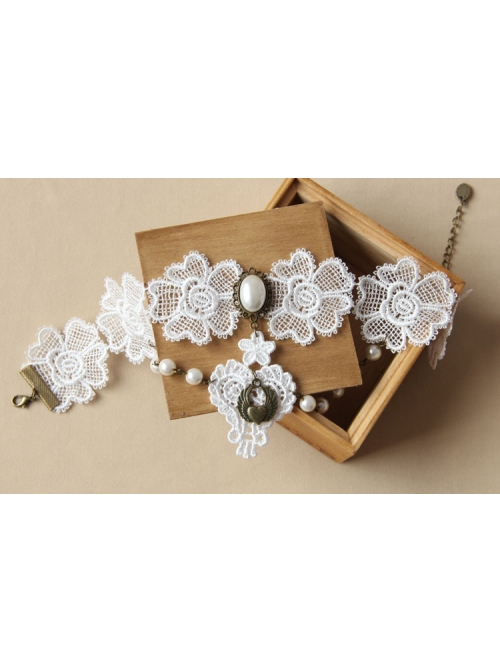 Vintage Baroque Bride Bridesmaid White Pearl Love Lace Flower Wings Necklace