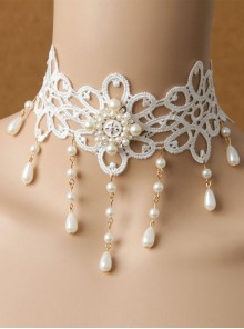 Lolita Baroque Sweet Princess Style White Pearl Lace Fashion All-match Wedding Necklace