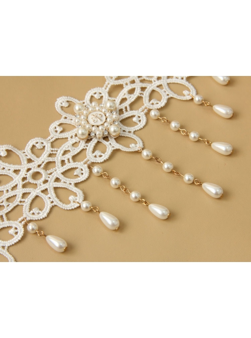 Lolita Baroque Sweet Princess Style White Pearl Lace Fashion All-match Wedding Necklace