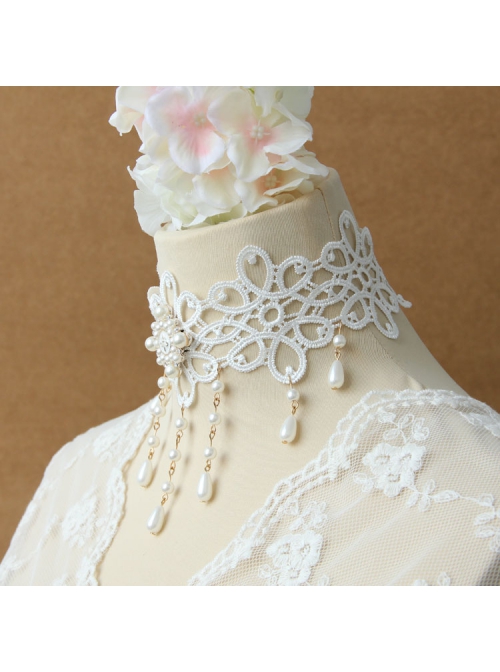 Lolita Baroque Sweet Princess Style White Pearl Lace Fashion All-match Wedding Necklace