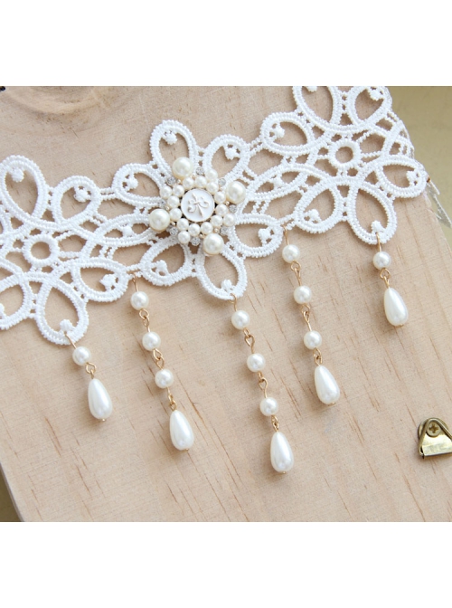 Lolita Baroque Sweet Princess Style White Pearl Lace Fashion All-match Wedding Necklace