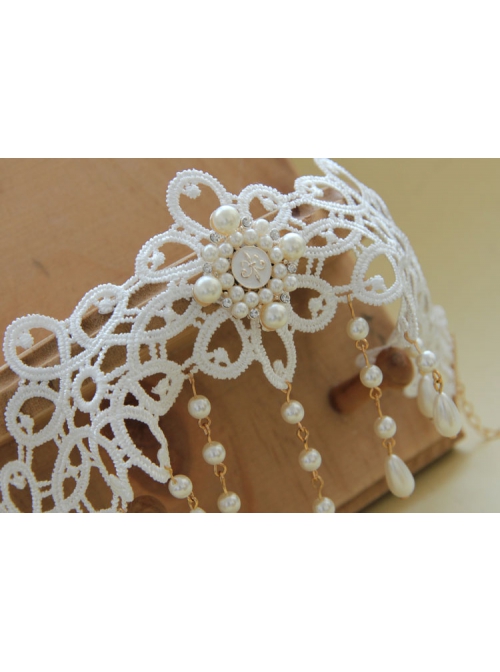 Lolita Baroque Sweet Princess Style White Pearl Lace Fashion All-match Wedding Necklace