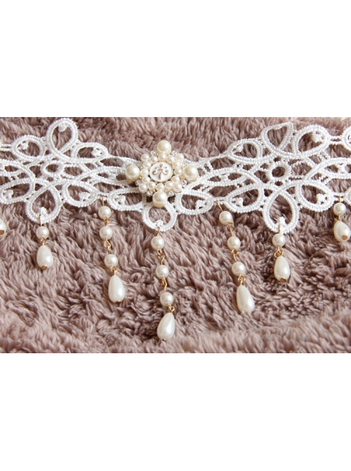Lolita Baroque Sweet Princess Style White Pearl Lace Fashion All-match Wedding Necklace