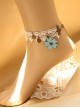 Blue Cherry Blossom Retro Fashion Lolita White Lace Female Anklet