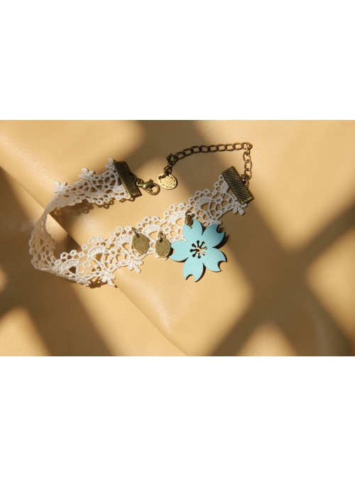 Blue Cherry Blossom Retro Fashion Lolita White Lace Female Anklet