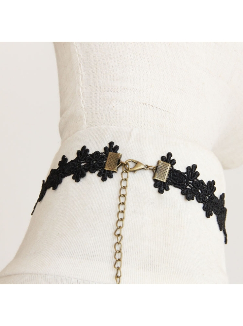 Black Gothic Retro Multi-level Resin Diamond Fashion Lace Heart Choker