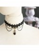 Black Gothic Retro Multi-level Resin Diamond Fashion Lace Heart Choker