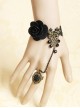 Gothic Black Fashion Retro Rose Flower Gemstone Female Bracelet With Ring One Chain