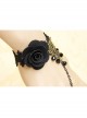 Gothic Black Fashion Retro Rose Flower Gemstone Female Bracelet With Ring One Chain