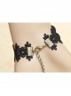 Gothic Black Fashion Retro Rose Flower Gemstone Female Bracelet With Ring One Chain