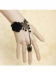 Gothic Black Fashion Retro Rose Flower Gemstone Female Bracelet With Ring One Chain