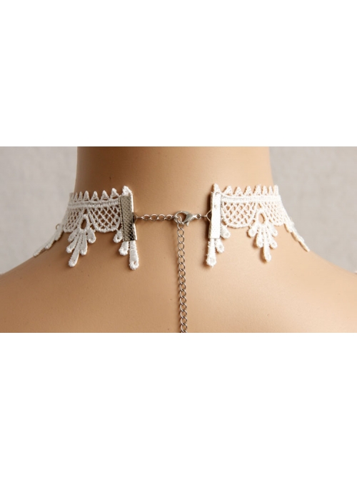 Baroque Palace Style Butterfly Pendant Lace Creative Beautiful White Tassel Necklace