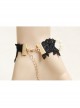 Baroque Gothic Retro White Artificial Pearl Flowers Fashion Black Lace Bracelet With Ring One Chain