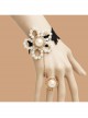 Baroque Gothic Retro White Artificial Pearl Flowers Fashion Black Lace Bracelet With Ring One Chain