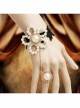 Baroque Gothic Retro White Artificial Pearl Flowers Fashion Black Lace Bracelet With Ring One Chain