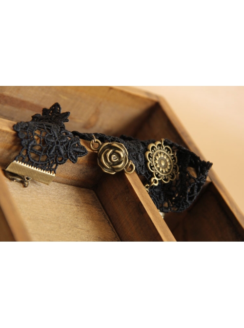 Gothic Retro Masquerade Bar Fashion Black Lace Roses Female Choker