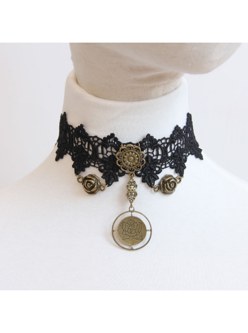 Gothic Retro Masquerade Bar Fashion Black Lace Roses Female Choker