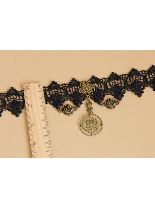Gothic Retro Masquerade Bar Fashion Black Lace Roses Female Choker