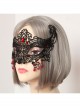 Gothic Half Face Fox Black Lace Blindfold Ruby Exaggerated Halloween Prom Mask