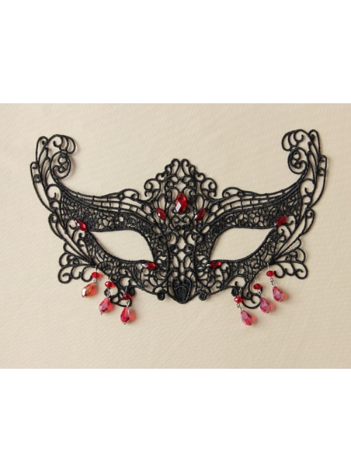 Gothic Half Face Fox Black Lace Blindfold Ruby Exaggerated Halloween Prom Mask
