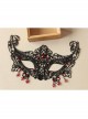 Gothic Half Face Fox Black Lace Blindfold Ruby Exaggerated Halloween Prom Mask