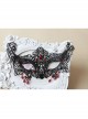 Gothic Half Face Fox Black Lace Blindfold Ruby Exaggerated Halloween Prom Mask