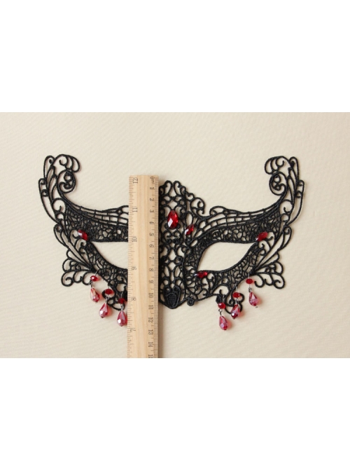 Gothic Half Face Fox Black Lace Blindfold Ruby Exaggerated Halloween Prom Mask